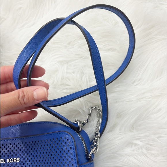 Michael Kors Blue Leather Perforated Crossbody Bag - Picture 8 of 11